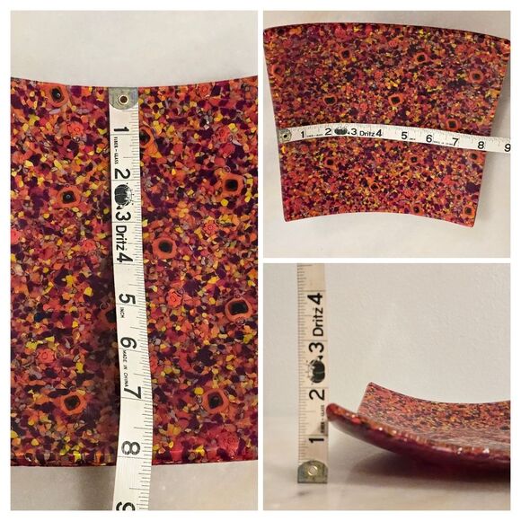 Mixato Red Orange Square Murano Glass Trincket Dish Plate - Picture 8 of 8